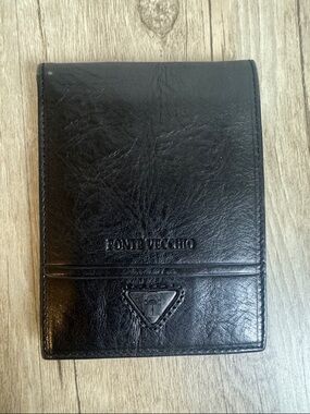 Ponte Vecchio Black Leather Bifold Wallet Italian Classic Men's Wallet